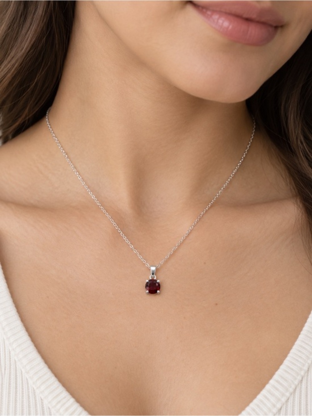 Petite Garnet Pendant 925 Silver Round Red Gemstone Charm ONLY January #629